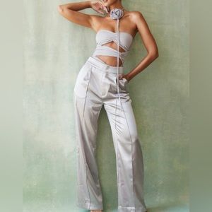 House of CB Alivia Grey Satin Trousers